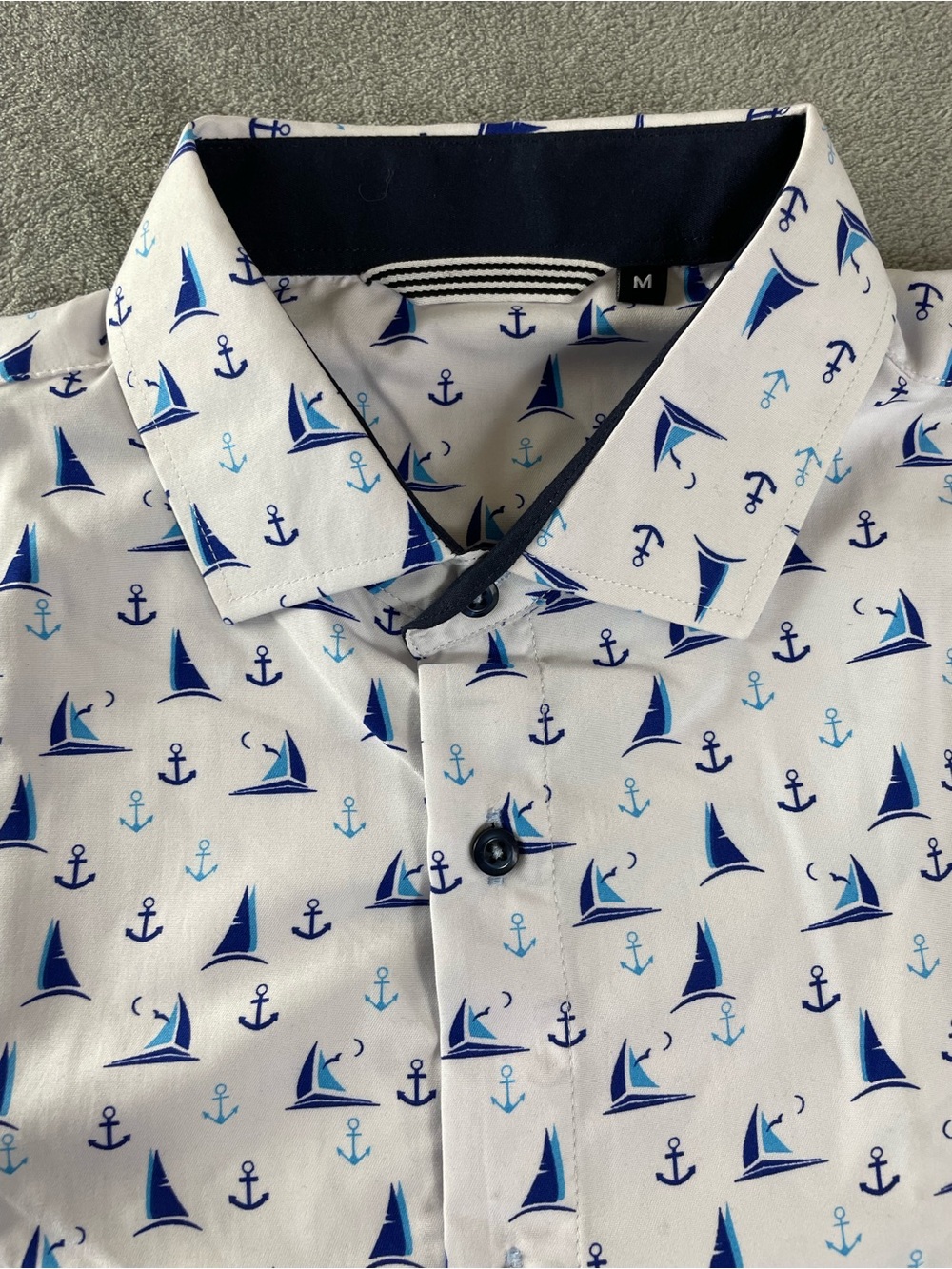 Nautical Anchor Sailboat Microfiber Short Sleeve Button Shirt Mens M Aloha